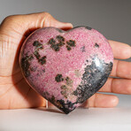 Genuine Polished Imperial Rhodonite Heart with Acrylic Display Stand V.1