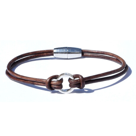 Kiss The Kings Ring + Brown Leather Bracelet // 7.75"