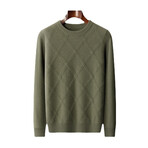 Diamond Pattern Crewneck Cashmere Sweater // Olive Green (3XL)