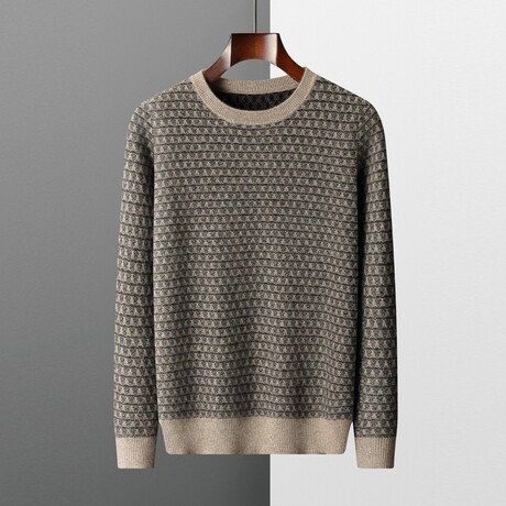Textured Crewneck Cashmere Sweater // Charcoal + Beige (S)