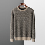 Textured Crewneck Cashmere Sweater // Charcoal + Beige (L)