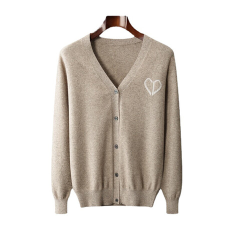 Button Up V-Neck Cashmere Sweater // Beige (S)