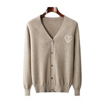 Button Up V-Neck Cashmere Sweater // Beige (2XL)