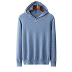 Zip-Hooded Neck Cashmere Sweater // Light Blue (2XL)