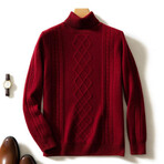 Cable Knit Turtleneck Cashmere Sweater // Red (S)