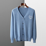 Button Up V-Neck Cashmere Sweater // Light Blue (M)