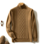 Cable Knit Turtleneck Cashmere Sweater // Tan (L)