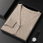 Button Up V-Neck Cashmere Sweater // Beige (L)
