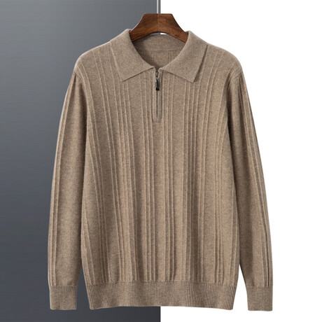 Zip-Neck Cashmere Sweater // Beige (S)