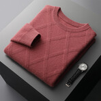 Diamond Pattern Crewneck Cashmere Sweater // Red (S)