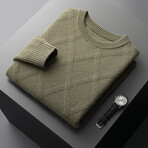 Diamond Pattern Crewneck Cashmere Sweater // Olive Green (S)