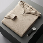 Zip-Hooded Neck Cashmere Sweater // Beige (L)