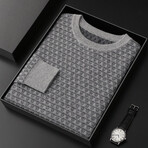 Textured Crewneck Cashmere Sweater // Charcoal + Light Gray (2XL)