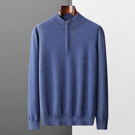 Quarter Zip Cashmere Sweater // Blue (S)