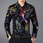 Curan Celino Velvet Shirt // Black + Multi (L)