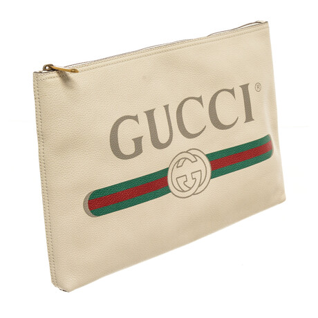 Gucci Leather Logo Print Clutch