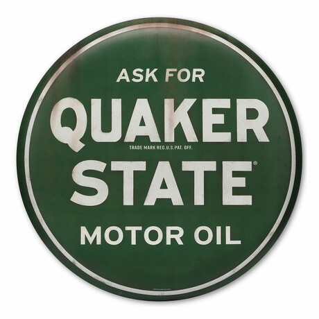 Quaker State Motor Oil Round Metal Button Sign