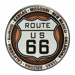 Route 66 Round Embossed Large Metal Button Sign