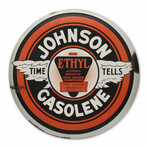 Johnson Gasolene Round Metal Button Sign