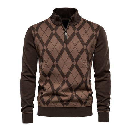 Plaid Quarter Zip Sweater // Coffee (XS)