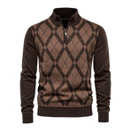 Plaid Quarter Zip Sweater // Coffee (M)