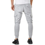 Skinny Jogger Pants //  Velcro Side Pockets // Light Gray (M)
