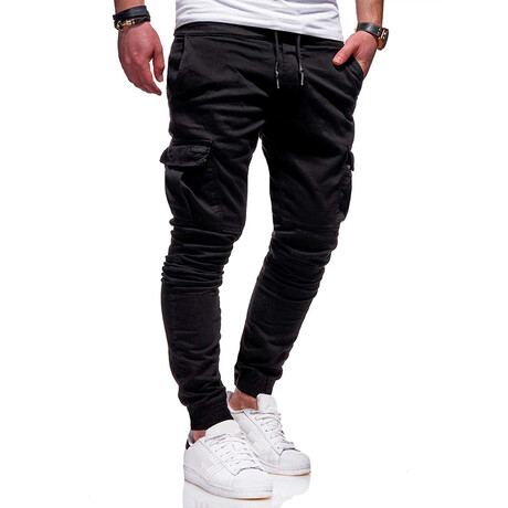 Jogger Pants // Velcro Side Pockets // Black (L)