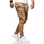 Jogger Pants // Velcro Side Pockets // Tan (L)