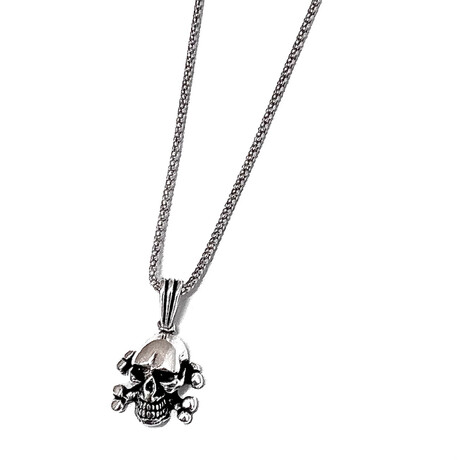 925 Sterling Silver Skull + Cross Bones Necklace (22")