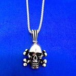 925 Sterling Silver Skull + Cross Bones Necklace (22")