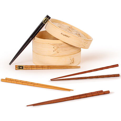 Bamboo 11pc Steamer Set: Steamer & Chopsticks
