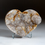 Genuine Banded Agate Druzy Clustered Heart with Acrylic Display Stand // 274g