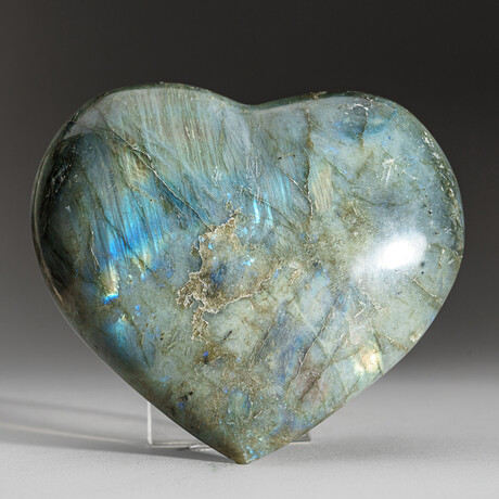 Genuine Polished Labradorite Heart with Acrylic Display Stand