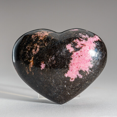 Genuine Polished Imperial Rhodonite Heart with Acrylic Display Stnad