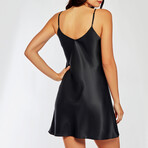 iCollection // Francesca Satin Pull Over Chemise with Adjustable Straps // Black (Small)