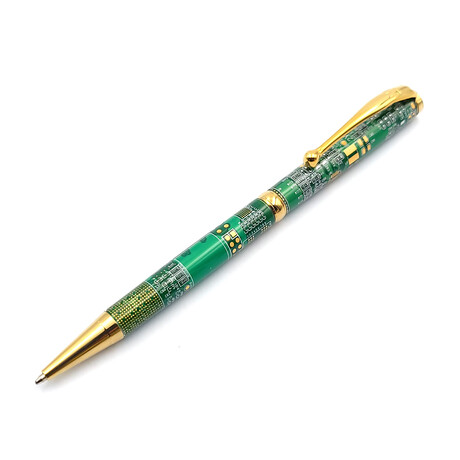Slimline Ballpoint Twist Pen // Titanium Gold + Green