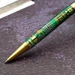 Slimline Ballpoint Twist Pen // Antique Brass + Green