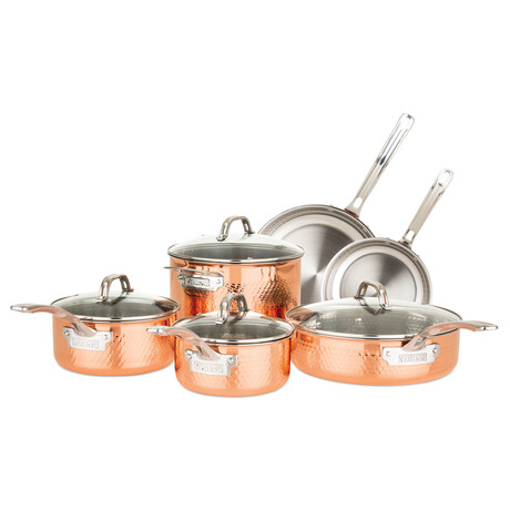 Copper Clad 3-Ply Hammered Cookware // 10-Piece Set