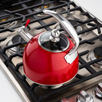 Stainless Steel Whistling Kettle + 3-Ply Base // 2.6 Quart // Red