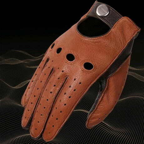 Pembroke Leather Touch Screen Gloves // Winter Lined // Cognac + Black (M)