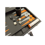 Backgammon Set // Folding Leatherette // Black + Orange + Gray