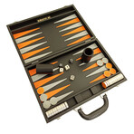 Backgammon Set // Folding Leatherette // Black + Orange + Gray