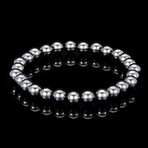 Round Magnetic Hematite Stone Stretch Bracelet // 8"