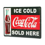 Ice Cold Coca-Cola Sold Here Embossed Metal Sign