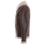 British Shearling Aviator Jacket // Vintage Brown + Ginger Curly Wool (S)