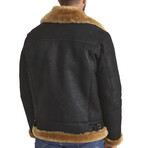 British Shearling Aviator Jacket V2 // Washed Brown + Ginger Curly Wool (S)