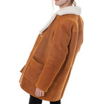 Sheepskin Trench Coat // Washed Tan with White Curly Wool (3XL)