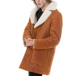 Sheepskin Trench Coat // Washed Tan with White Curly Wool (XS)