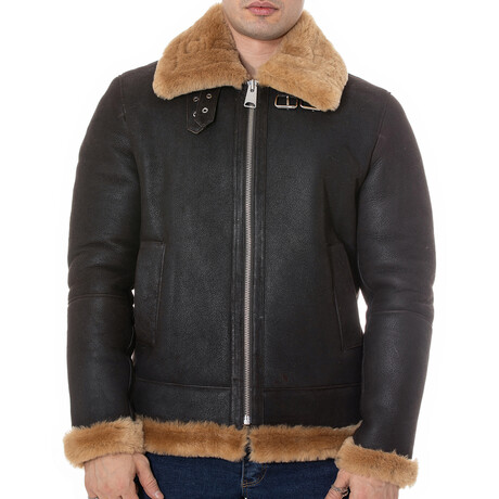 Shearling Aviator Jacket // Washed Brown + Ginger Wool (S)