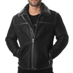 Leather Banded Sheepskin Casual Jacket // Washed Black with Brissa Wool (S)
